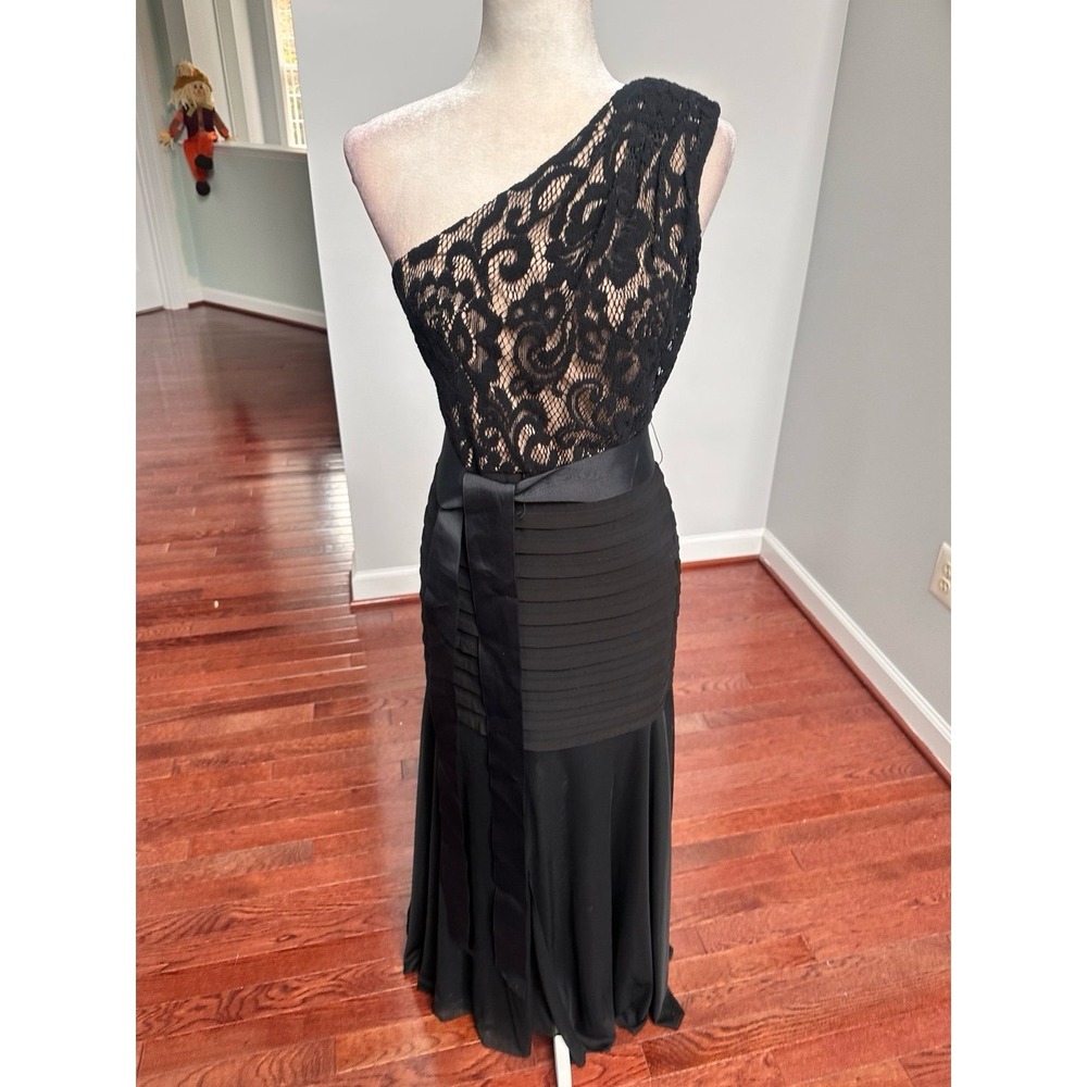 Vintage Betsy & Adam Sheer Layered Tiered One Shoulder Black Lace Gown Dress 12p - Picture 3 of 10